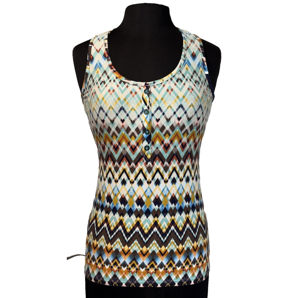 j‎ Southwest Tank Top Women's Small Brown Turquoise Sleeveless Active Vacation